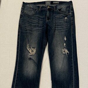Rock & Republic Denim Straight Distressed Dark Wash‎ Jeans 33x30 R Logo Pocket